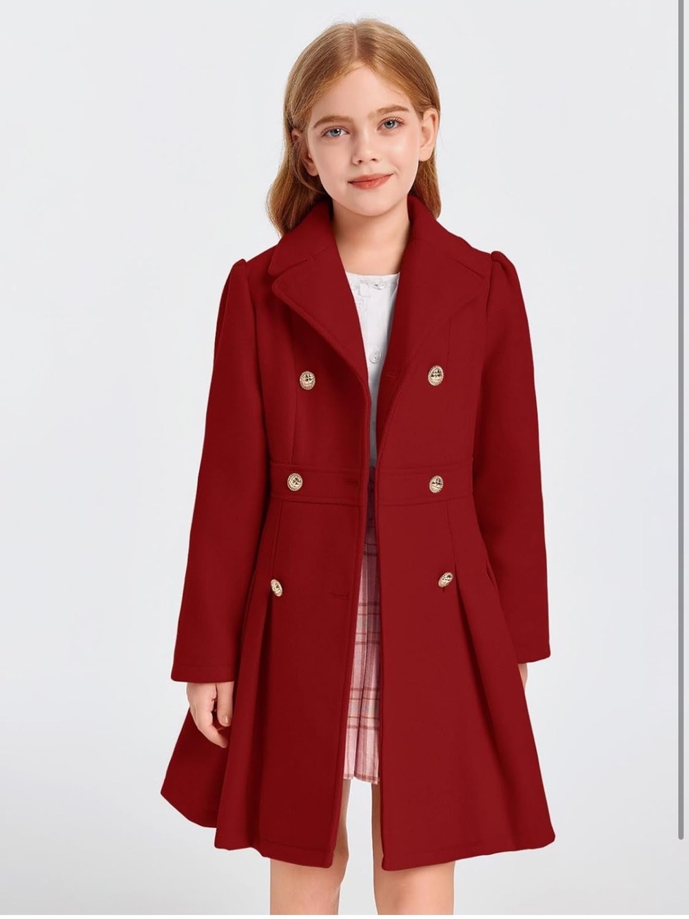 Girls Winter Dress Coat Button Peacoat Notch Lapel Double Breasted with Pockets - Picture 3 of 7